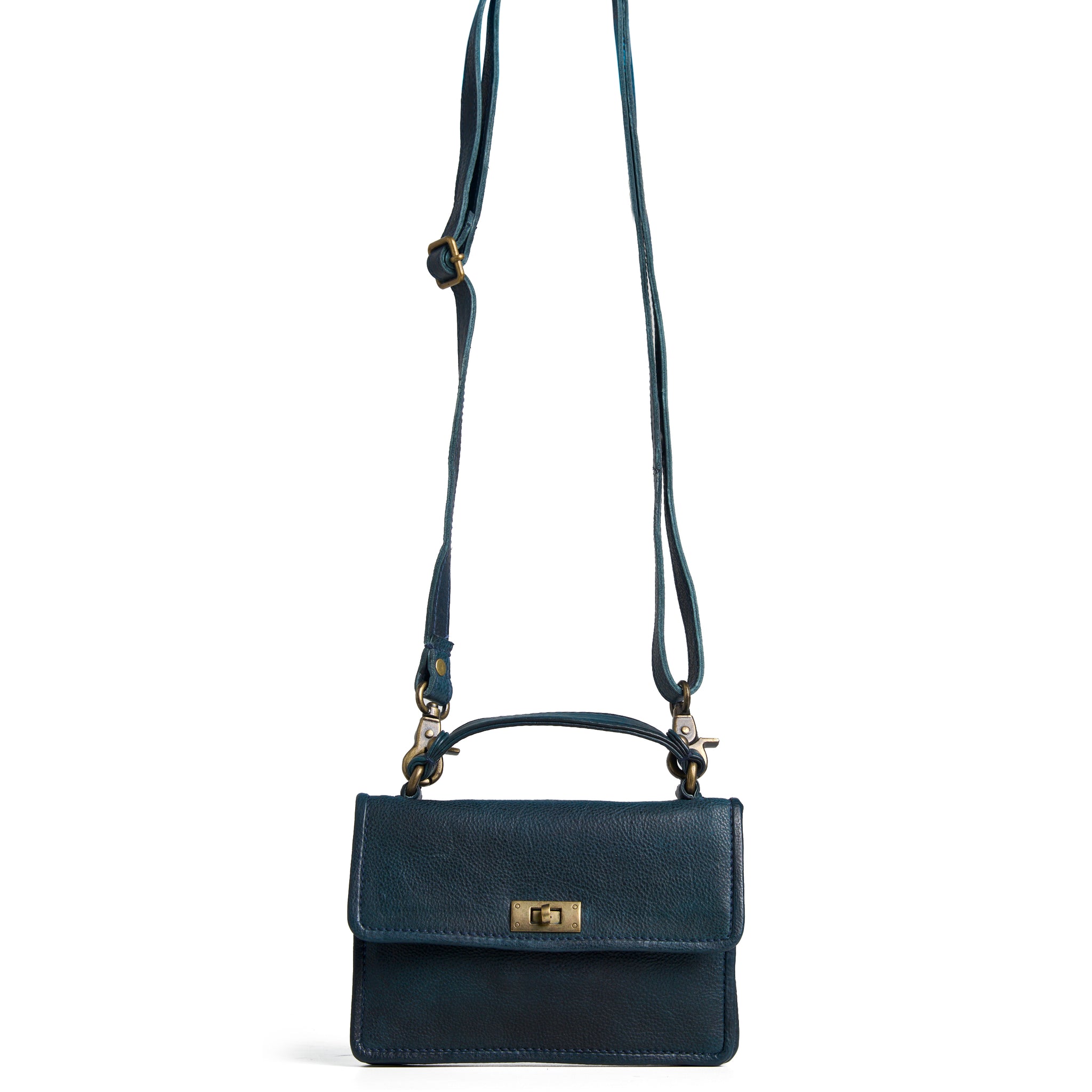 Compact Leather Hand Bag – Navy Blue