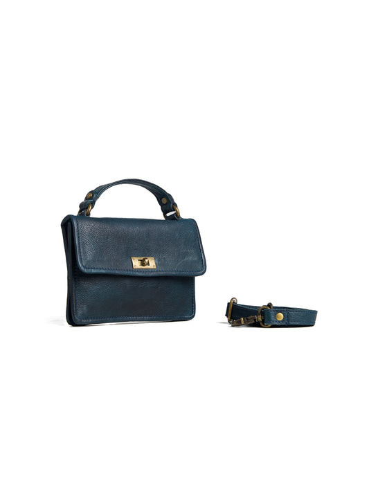 Compact Leather Hand Bag – Navy Blue