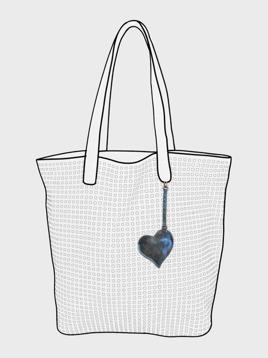 M BLUE heart shape leather bag charm by art n vintage