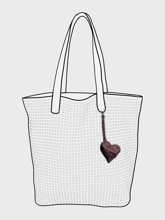 Cognac heart shape leather bag charm by art n vintage