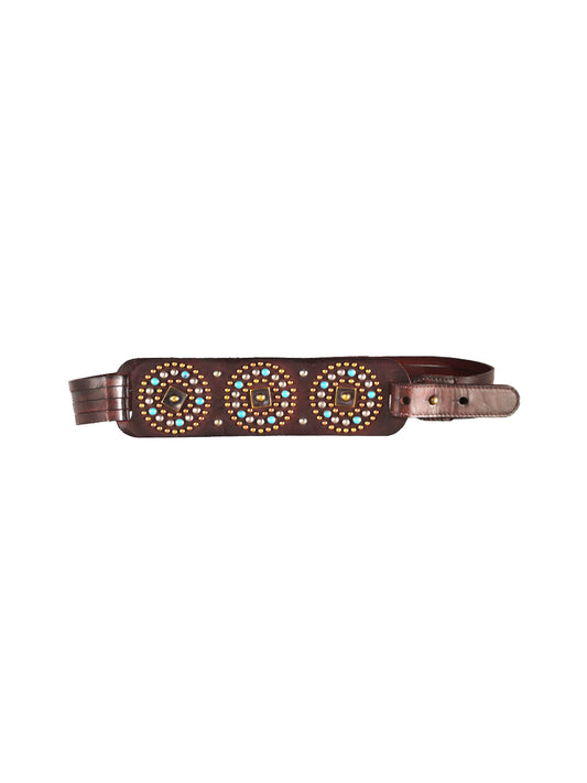 Brown Medium width- Studded Leather Waist Belt by Art N Vintage