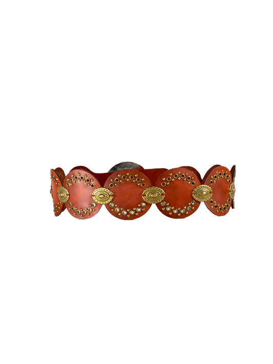 Monarch Cognac Studded Leather Corcet Belt by Art N Vintage