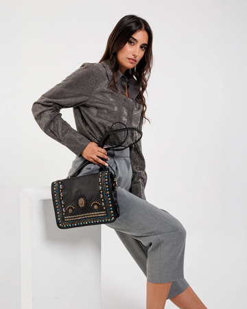 Savio: Embellished Crossbody Flap Bag In Veg Tan Leather