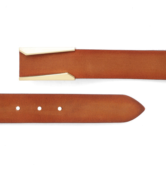 Tan Elegant Angled Buckle Belt by Art N Vintage