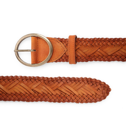 Tan Hand Weaving Women Leather Belt By Art N Vintage