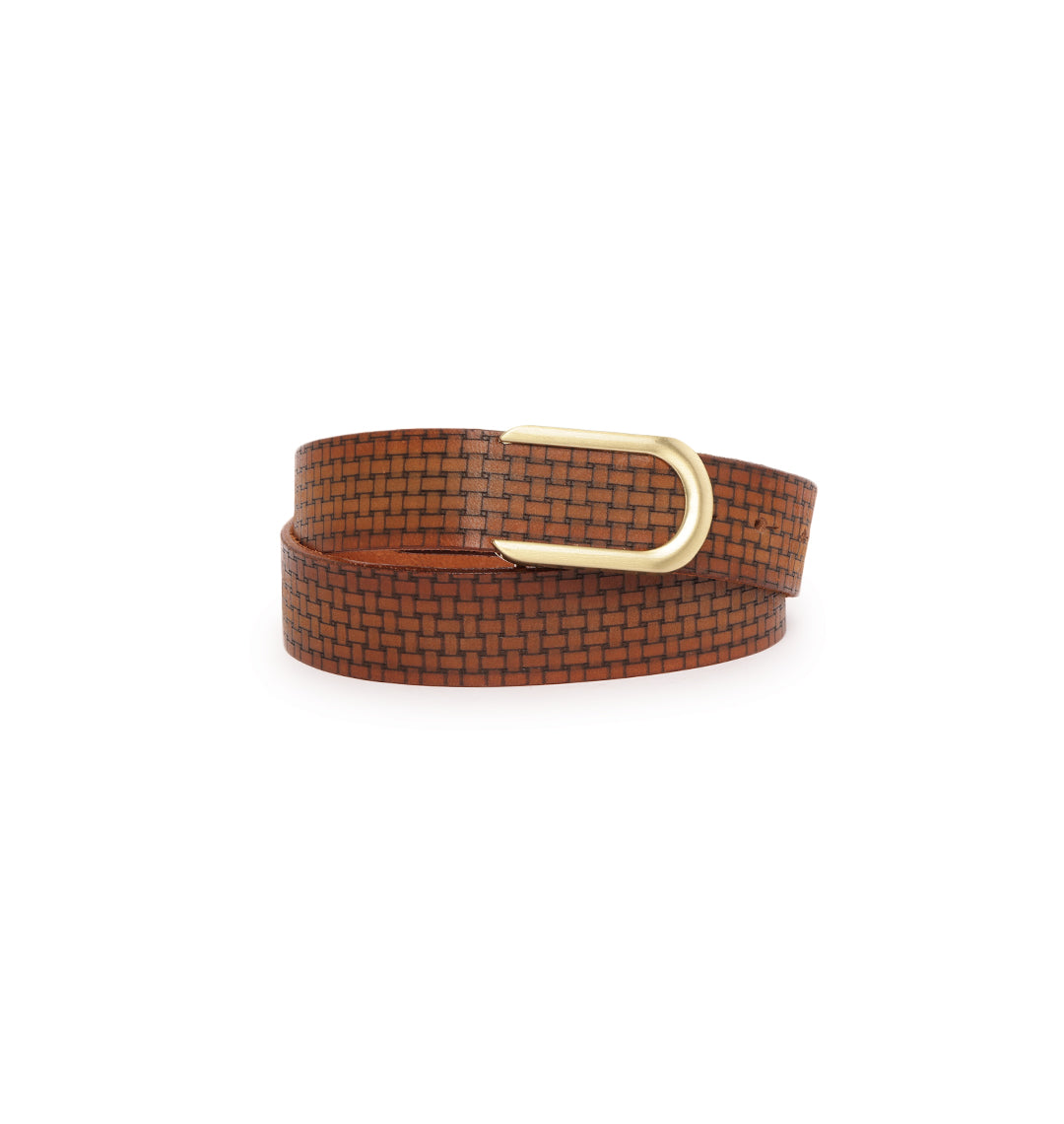 Tan geometric Textured Leather Belt by Art N Vintage