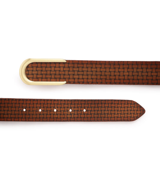 Tan geometric Textured Leather Belt by Art N Vintage