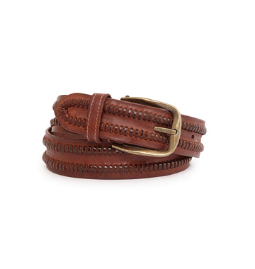 Cognac Weaving Real Leather Men's Belt by Art N Vintage