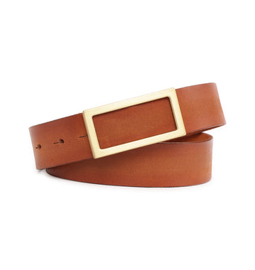 Tan Modern Minimalist Rectangular Buckle Belt by Art N Vintage