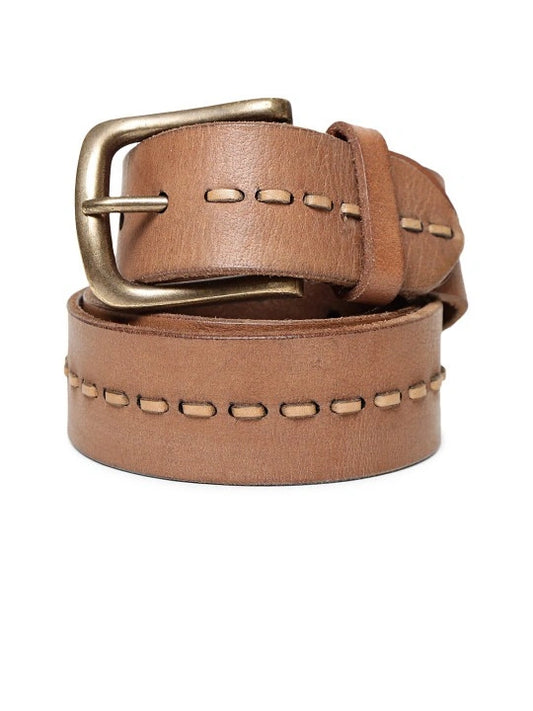 Vintage Hand-Stitched Leather Belt – Classic natural