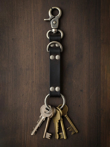 Classic Black Leather Keychain with Swivel Hook