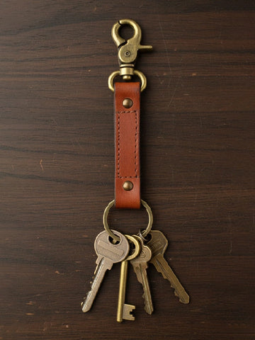 Vintage Tan Leather Keychain with Antique Brass Lobster Clasp