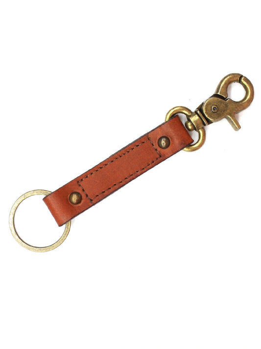 Vintage Tan Leather Keychain with Antique Brass Lobster Clasp