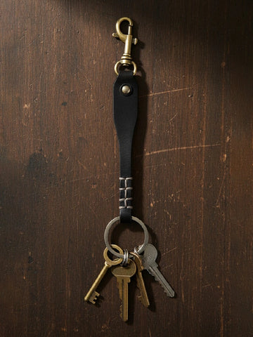 Handcrafted Black Leather Keychain with Silver Lobster Clasp