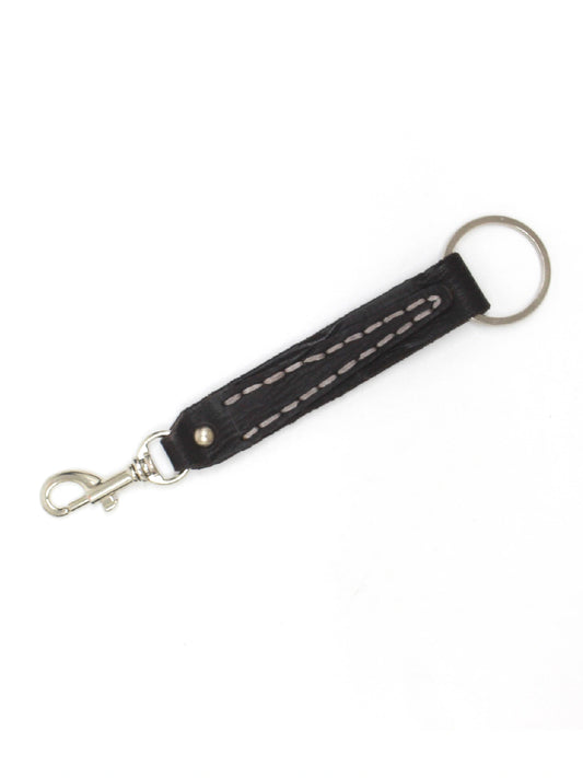 Heritage Black Leather Handcrafted Keychain with Snap Hook