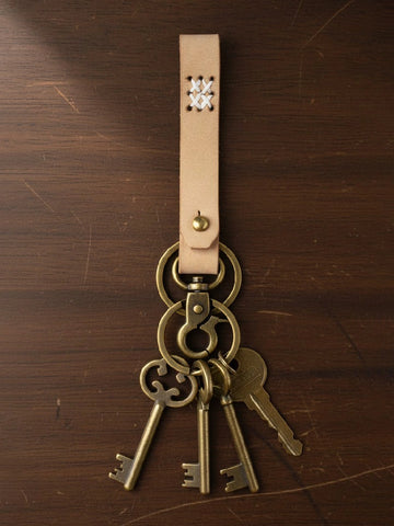 Artisan Natural Leather Keychain with Antique Brass Hook