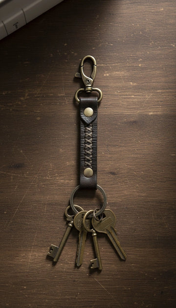 Mehira Cross-Stitch Handcrafted Leather Keychain – Black