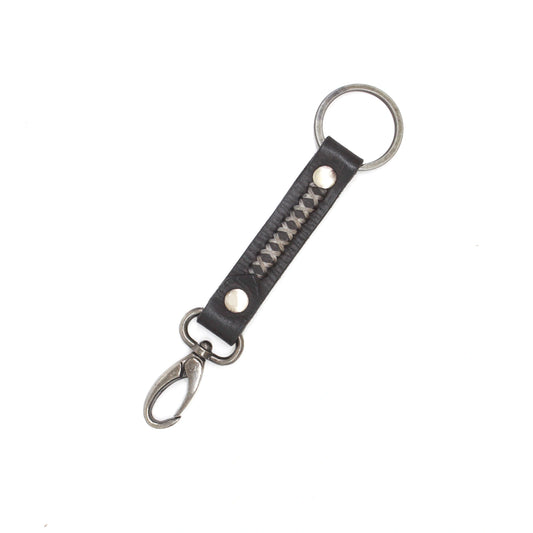 Mehira Cross-Stitch Handcrafted Leather Keychain – Black