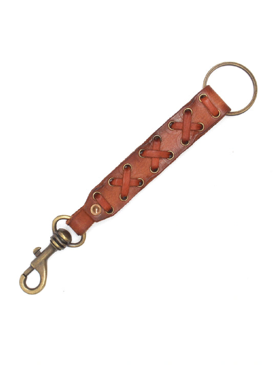 Heritage Cross-Lace Leather Keychain with Antique Brass Hook