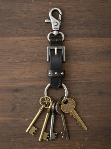 Urban Rider Leather Buckle Keychain with Swivel Hook