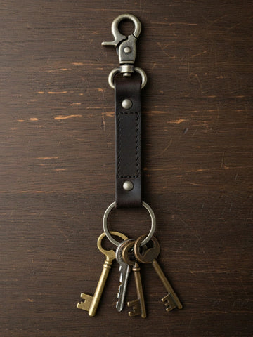 Classic Black Leather Keychain with Antique Swivel Hook