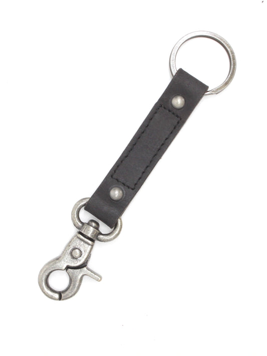 Classic Black Leather Keychain with Antique Swivel Hook
