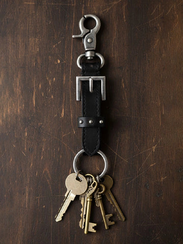 Classic Buckle Leather Keychain with Swivel Hook