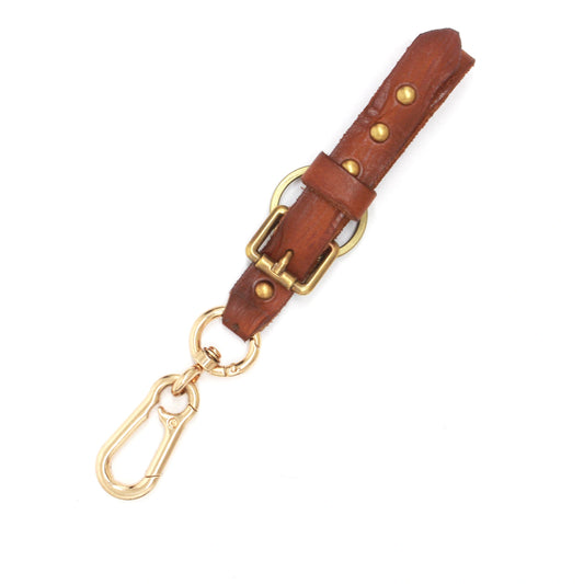Heritage Buckle Leather Keychain with Gold-Tone Hardware
