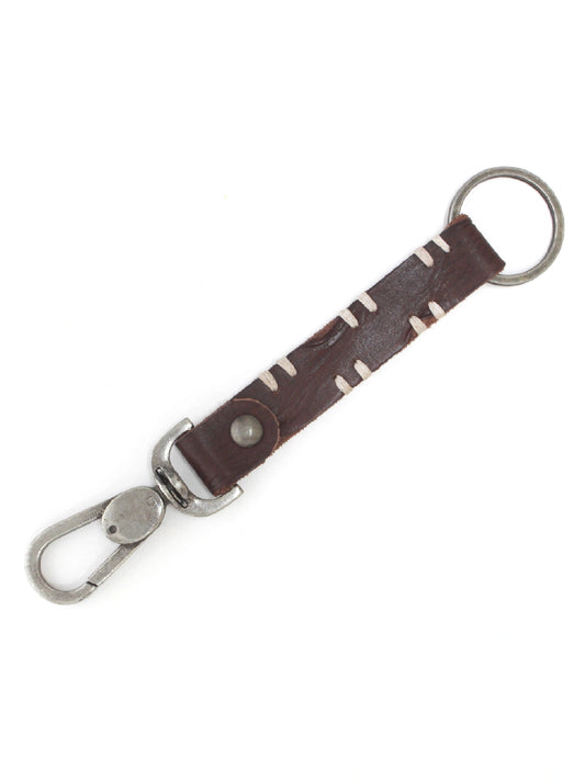 Rustic Brown Leather Keychain with Hand-Stitched Detail