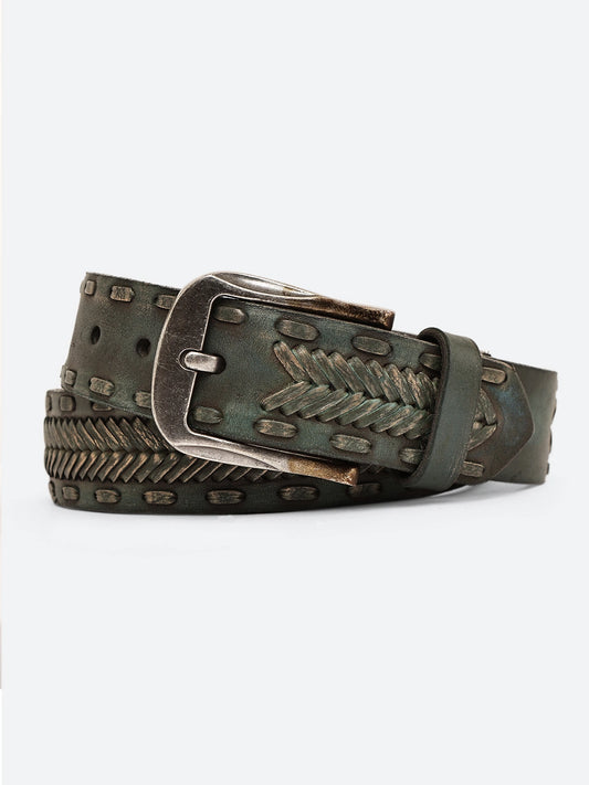 Teal Green Handwoven Leather Belt