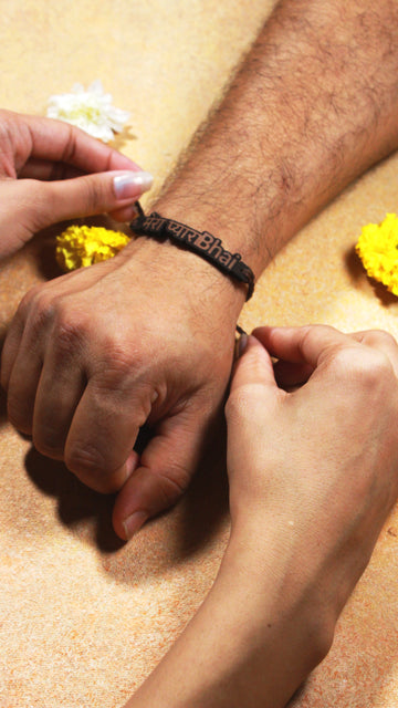 Handcrafted Leather Rakhi – “मेरा प्यारा Bhai” Bracelet