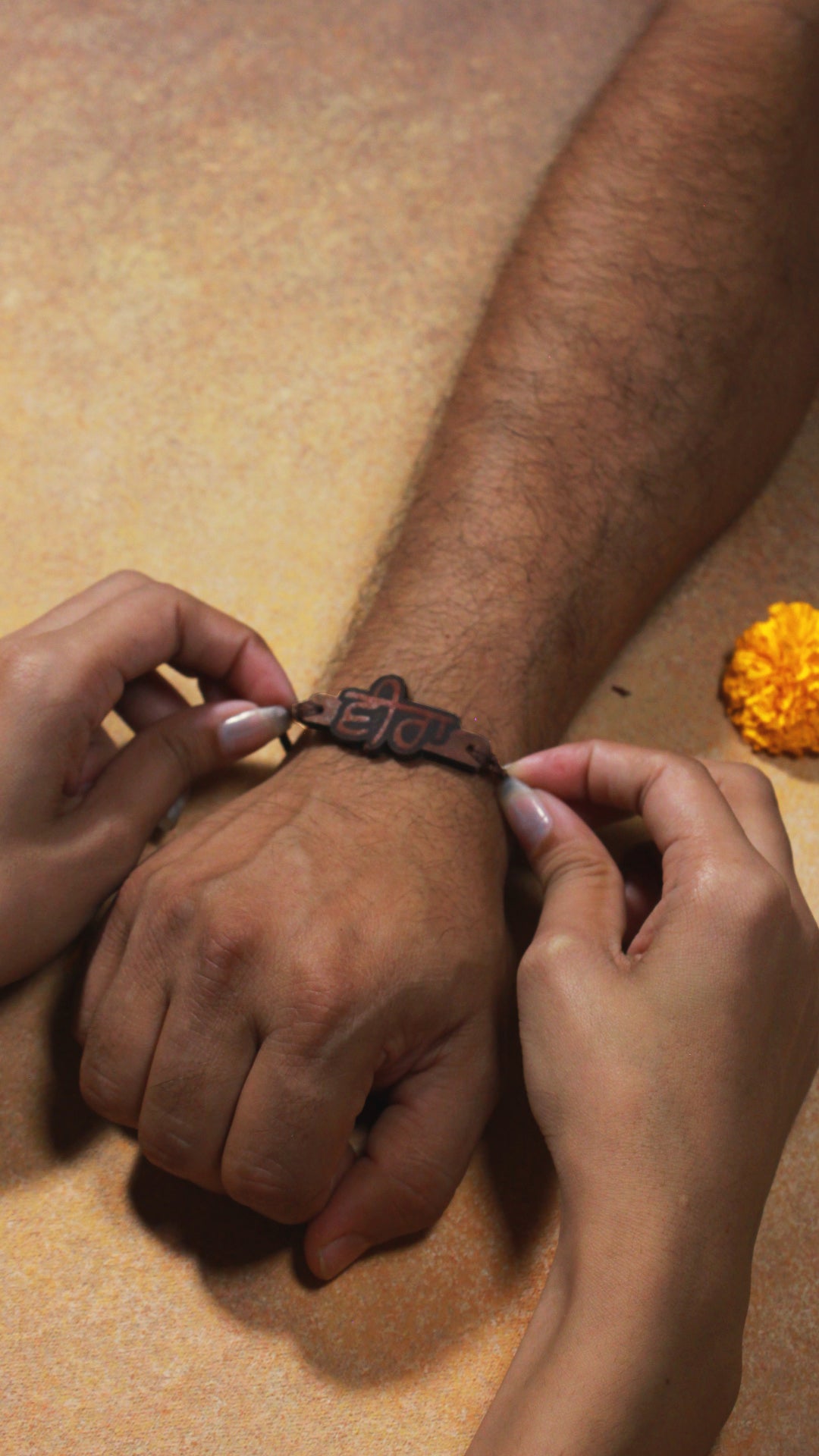Handmade Leather Rakhi with “Veera” Punjabi Engraving