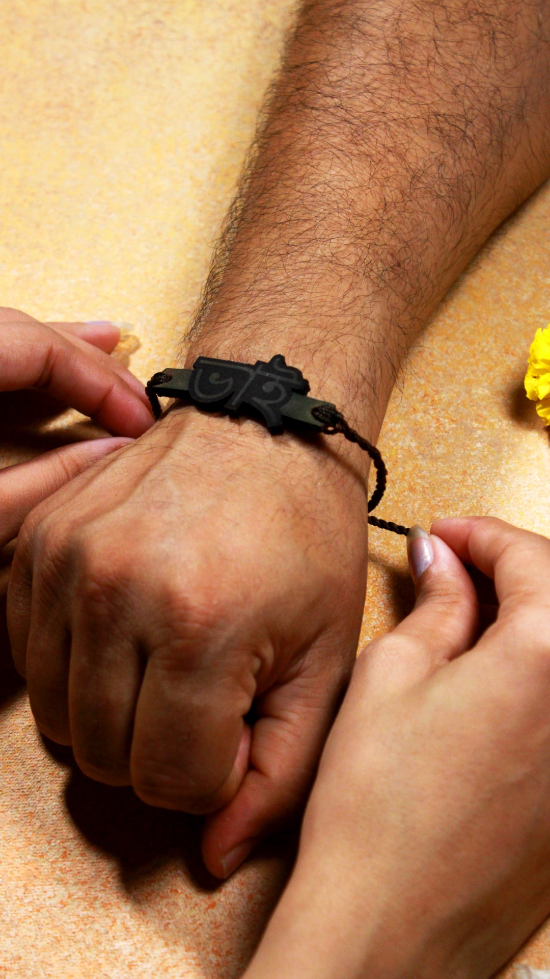 Handcrafted Leather Rakhi – ভাই (Bhai) Bengali Script for Brother