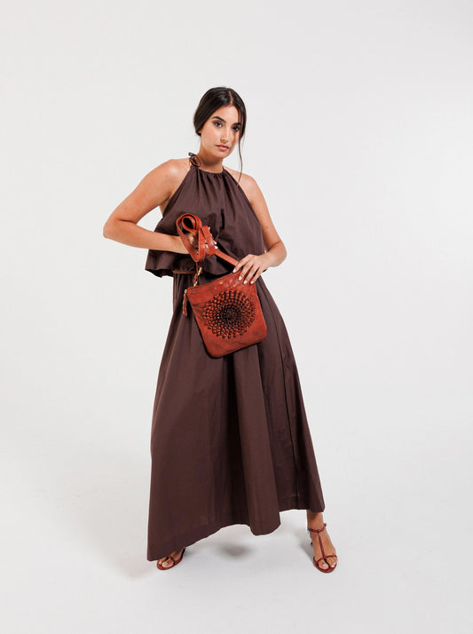 Art N Vintage Tan Studded Genuine Leather Crossbody Sling Bag