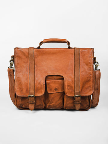 Lucas: Portfolio Office Bag In Washed Veg Tan Leather