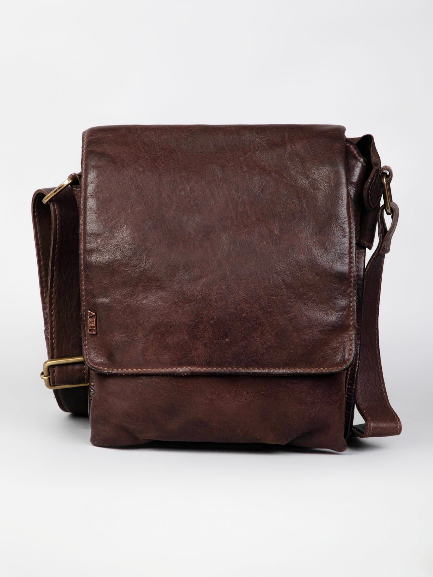 Henry: Brown Flap Bag Cross Body In Veg Tan Leather