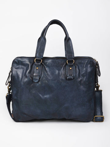 Navy Blue Leather Plain Design Laptop Bag