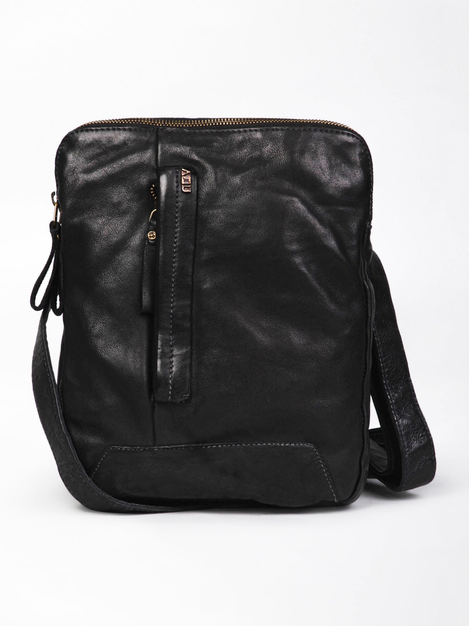 Black Leather Washed Look Crossbody Bag By Art N Vintage