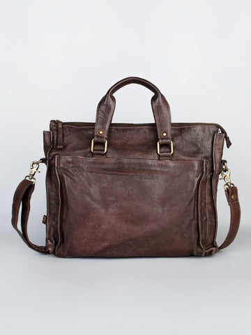 Brown Leather Laptop Bag By Art N Vintage