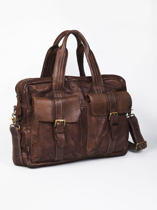 Brown Vintage Leather Laptop Bag For Men & Women By Art N Vintage