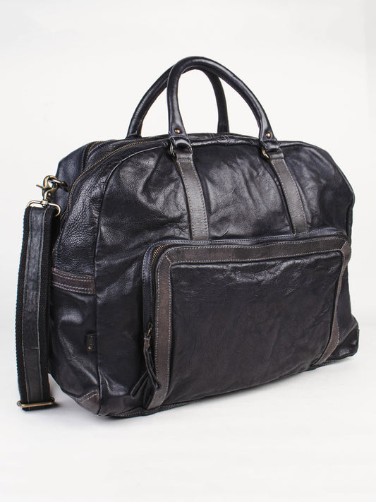 Genuine Black Leather Weekender Bag By Art N Vintage