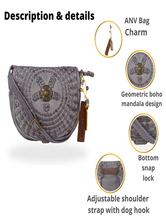 Onyx: Grey Leather Mandala Square Cross Body