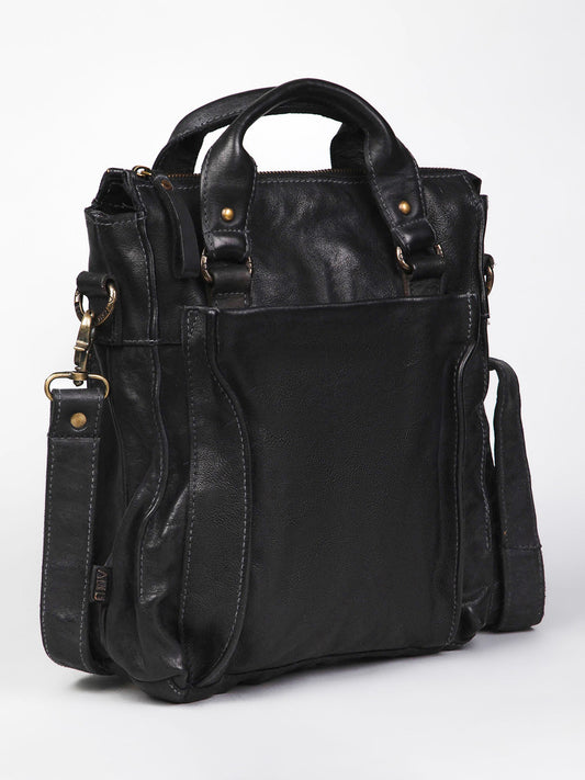 Black Veg Tanned Washed Leather Crossbody Bag