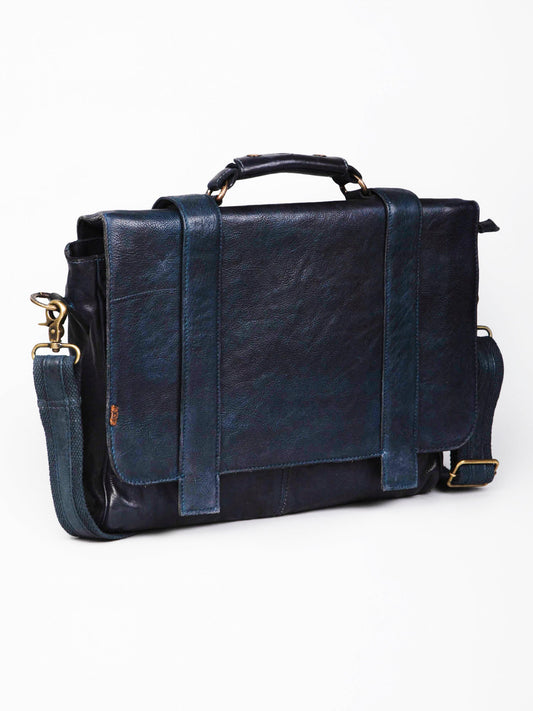 Navy Blue Leather Men's Messenger Bag By Art N Vintage