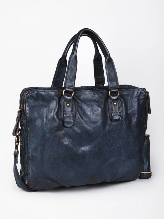 Navy Blue Leather Plain Design Laptop Bag