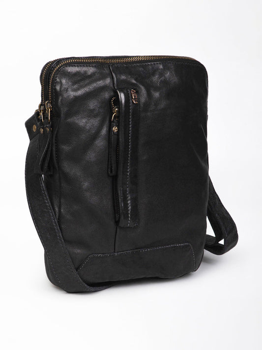 Black Leather Washed Look Crossbody Bag By Art N Vintage