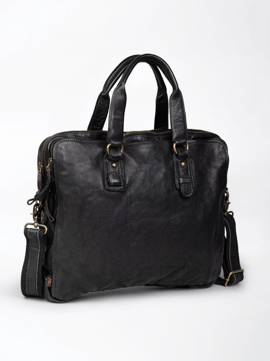 Black Leather Plain Design Laptop Bag