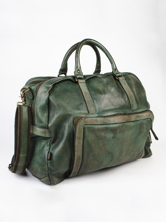 Genuine Dark Olive Leather Weekender Bag By Art N Vintage