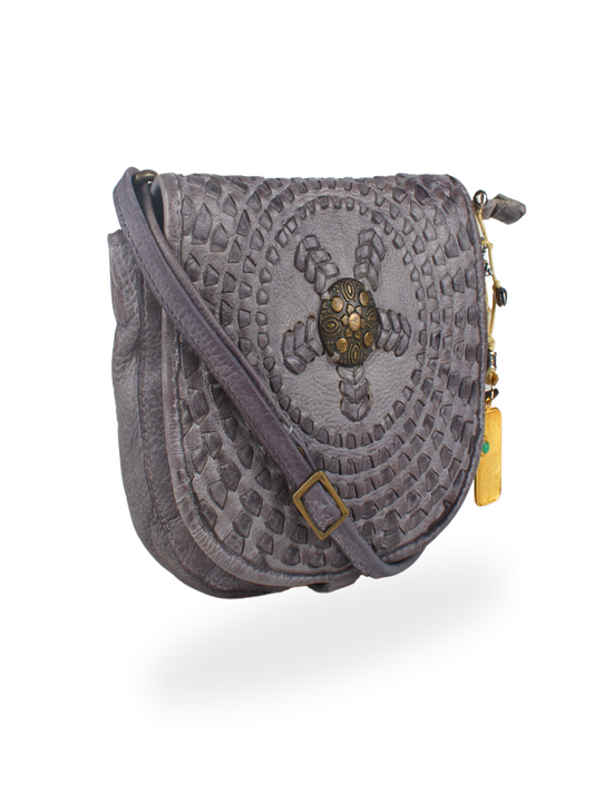 Onyx: Grey Leather Mandala Square Cross Body