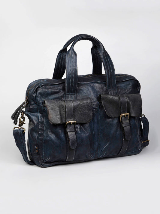 Navy Blue Vintage Leather Laptop Bag For Men & Women By Art N Vintage
